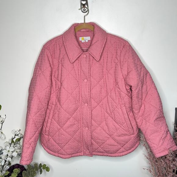 BODEN Broderie Quilted Embroidered Eyelet Cotton Jacket Pink Sz 14 Plus - Picture 3 of 6
